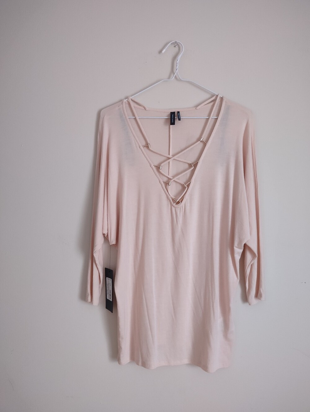 Marciano Blush Pink Lace-Up Long Sleeve Top